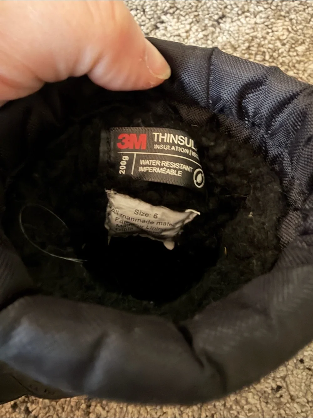 3M Thinsulate Kids Black Insulated Snow Boots with Toggle and Strap